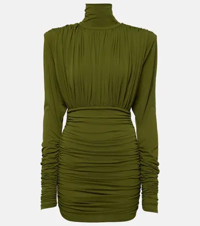 Alex Perry Ruched Crêpe Jersey Minidress In Green