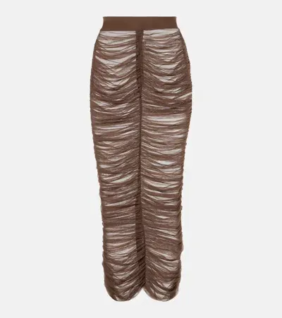 Alex Perry Ruched Mesh Midi Skirt In Brown