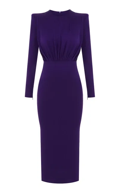 Alex Perry Ruched Satin Crepe Midi Dress In Purple