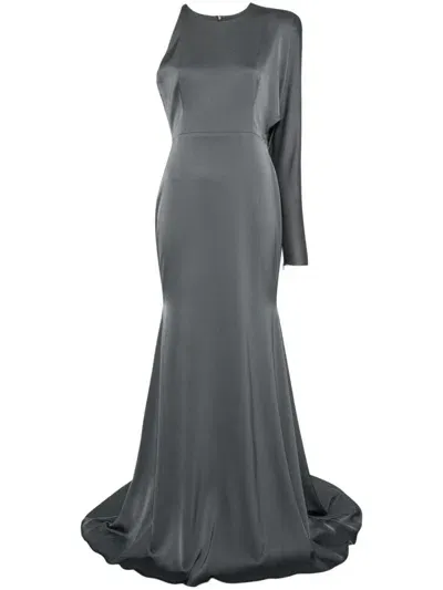 Alex Perry Satin One-shoulder Gown In Grey