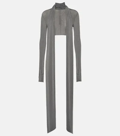 Alex Perry Scarf-detail Embellished Jersey Crop Top In Grey