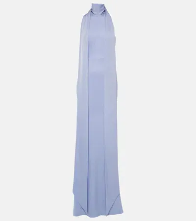 Alex Perry Scarf-detail Halterneck Satin Gown In Purple