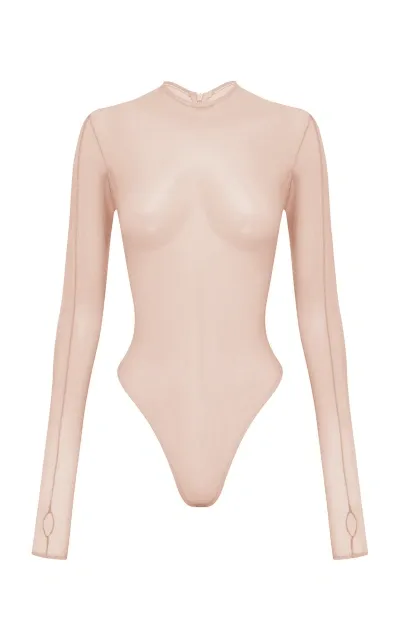 Alex Perry Sheer Mesh Bodysuit In Neutral