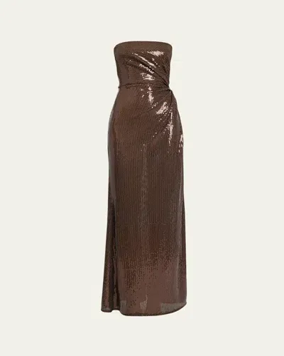 Alex Perry Strapless Sequin Twist Gown In Chocolate