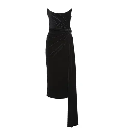 Alex Perry Velvet Twist Midi Dress In Black