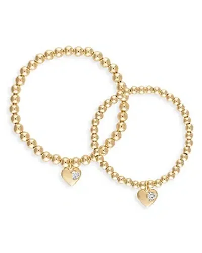 Alexa Leigh Mommy & Me Cubic Zirconia Heart Charm Beaded Stretch Bracelet In 14k Gold Filled, Set Of 2 - Exclusi