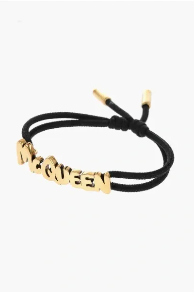 Alexander Mcqueen Logo Lettering Adjustable Bracelet In Black