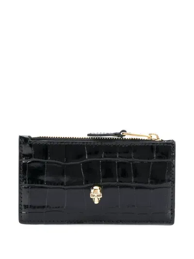 Alexander Mcqueen Alexander Mc Queen Skull Embossed Croc Leather Zip Card Holder