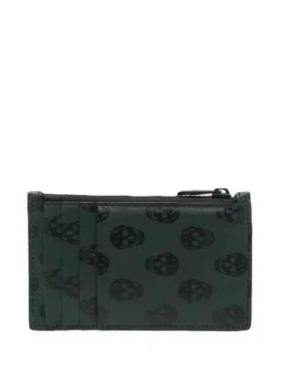 Alexander Mcqueen Allover Skull Printed Zipped Cardholder In Black