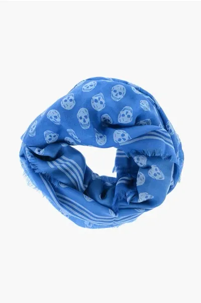 Alexander Mcqueen All-over Skulls Wool Biker Scarf In Blue