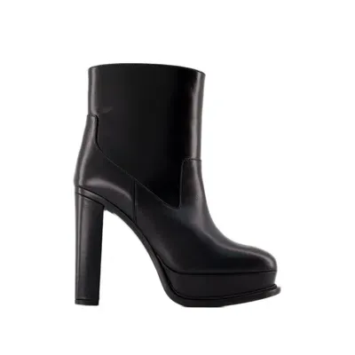 Alexander Mcqueen 120mm Patent Leather Ankle Boots In Black