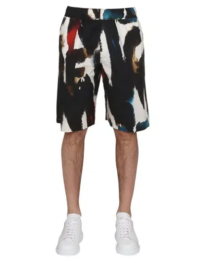 Alexander Mcqueen Bermuda With Logo Print In Multicolour