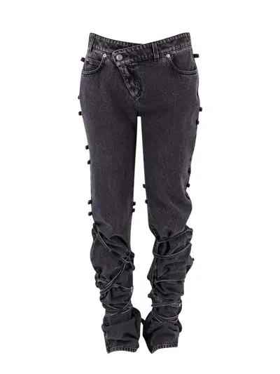 Alexander Mcqueen Black Denim Trouser With Knot Details