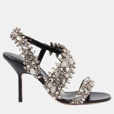 Pre-owned Alexander Mcqueen Black Embellished Motif Sandals Size 36