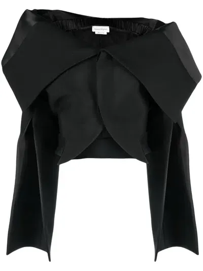 Alexander Mcqueen Cropped Asymmetric Blazer Jacket In Schwarz