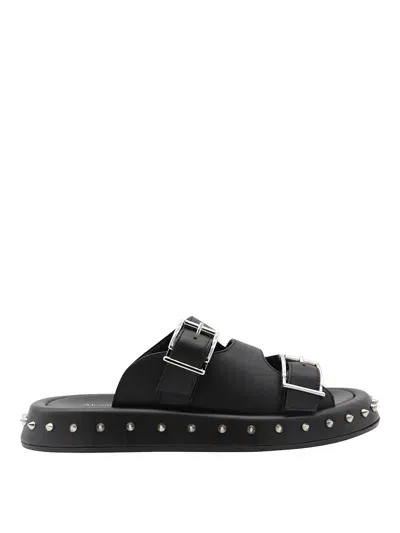 Alexander Mcqueen Black Leather Sandals In Negro