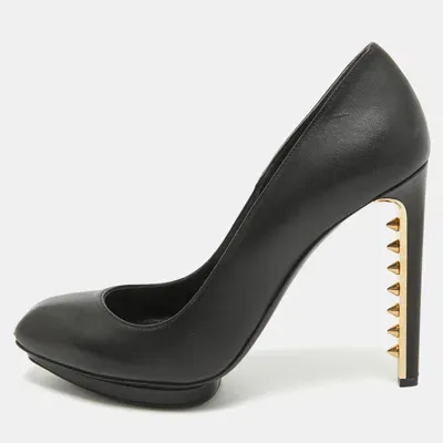 Pre-owned Alexander Mcqueen Black Leather Spikes Heel Pumps Size 40