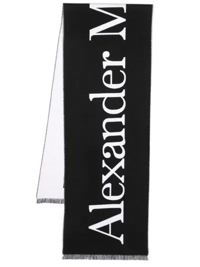 Alexander Mcqueen Intarsia-knit Logo Scarf In Black