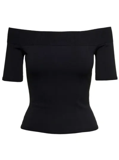 Alexander Mcqueen Black Off-the-shoulders Top With Straight Neckline In Viscose Blend