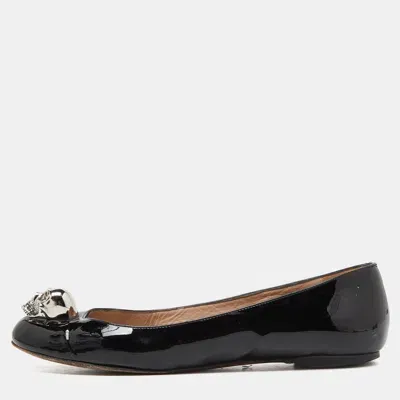 Pre-owned Alexander Mcqueen Black Patent Leather Skull City Ballet Flats Size 37.5