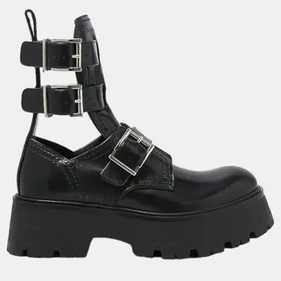 Pre-owned Alexander Mcqueen Black Rave Buckle Boots Size 41