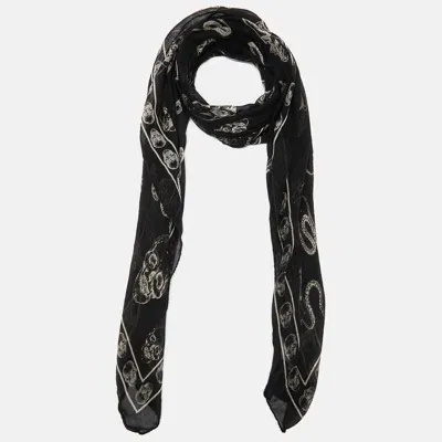 Pre-owned Alexander Mcqueen Black Skull Print Silk & Modal Scarf