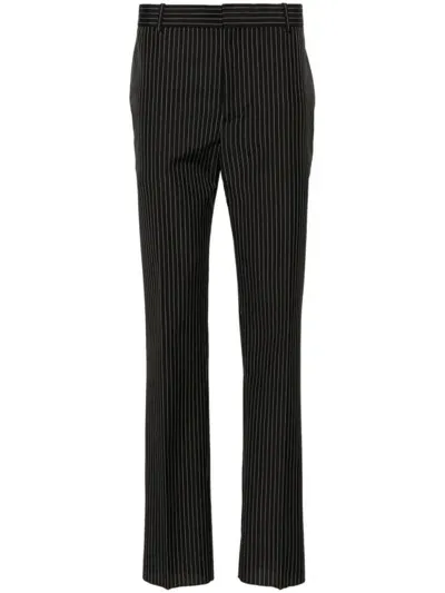 Alexander Mcqueen Pinstriped Tailored Trousers In Black