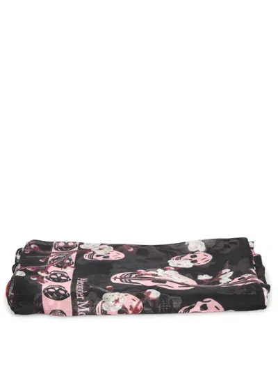 Alexander Mcqueen Black/pink Skull Scarf