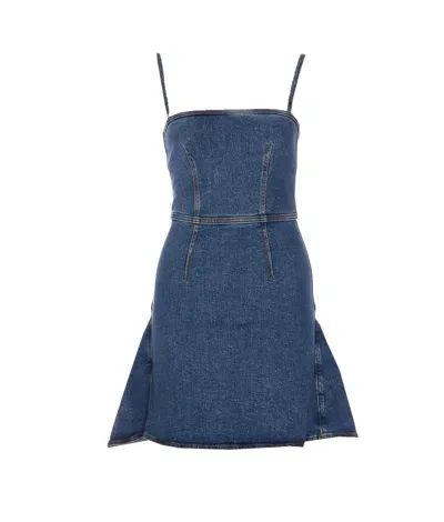 Alexander Mcqueen Blue Cotton Blend Denim Dress In Blue Stone Wash