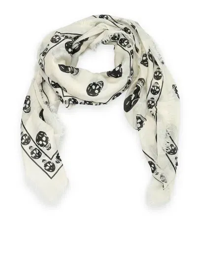 Alexander Mcqueen Modal And Silk Skull Print Scarf In White