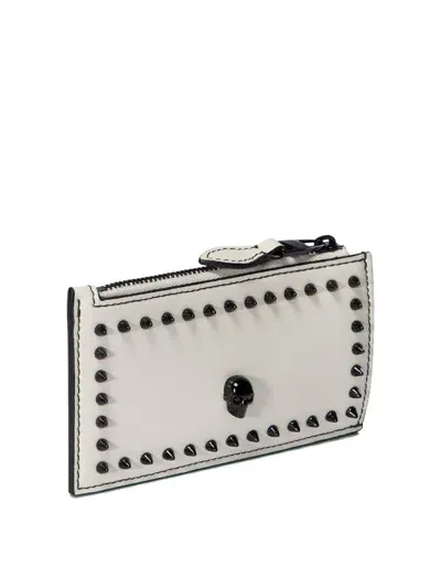 Alexander Mcqueen Calf Leather Wallet With Pointed Studs In Beige