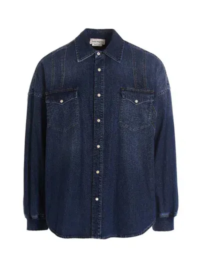 Alexander Mcqueen Camicia Denim In Blue