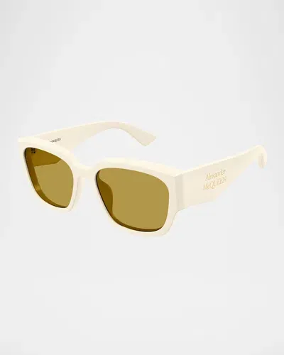 Alexander Mcqueen Ch0259s Rectangle Acetate Sunglasses In Shiny Solid Ivory