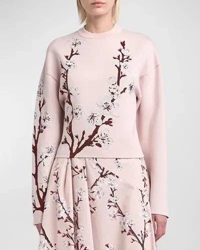 Alexander Mcqueen Cherry Blossom Jacquard Knit Sweater In Red