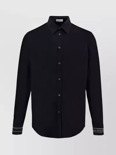 Alexander Mcqueen Collar Monochrome Pattern Shirt With Webbing Detail In Black