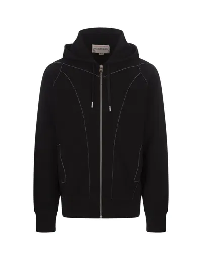 Alexander Mcqueen Contrast Stitch Zip-up Hoodie In Black