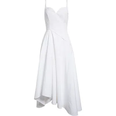 Alexander Mcqueen Cotton Poplin Midi Dress In Optical White