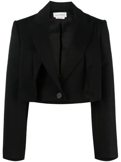 Alexander Mcqueen Cropped Wool Blazer In Black