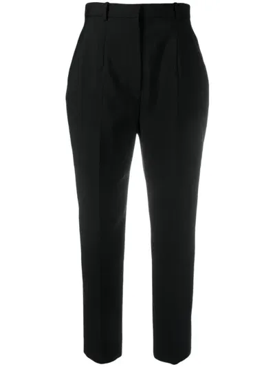 Alexander Mcqueen Cropped Wool Trousers In Black