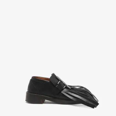 Alexander Mcqueen Cross-bar Fringe Loafer In Black