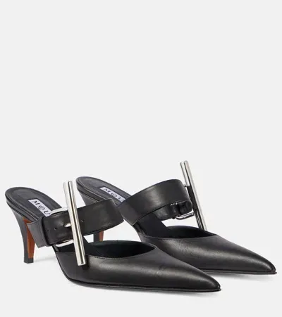 Alexander Mcqueen Cross-bar Leather Mules In Black