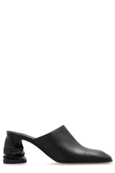 Alexander Mcqueen Leather Crush Heeled Mules 70 In Black