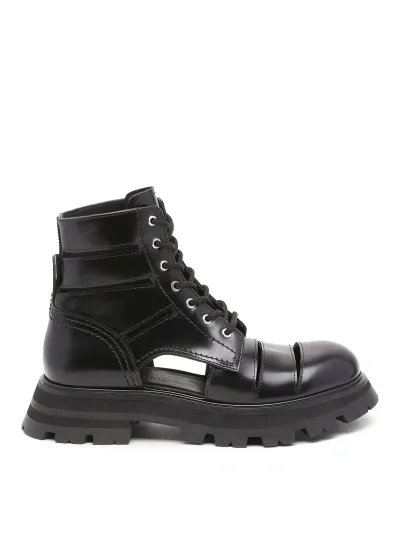 Alexander Mcqueen Wander Cut-out Combat Boots In Black