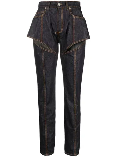 Alexander Mcqueen Cut-out Tapered Jeans In Blue