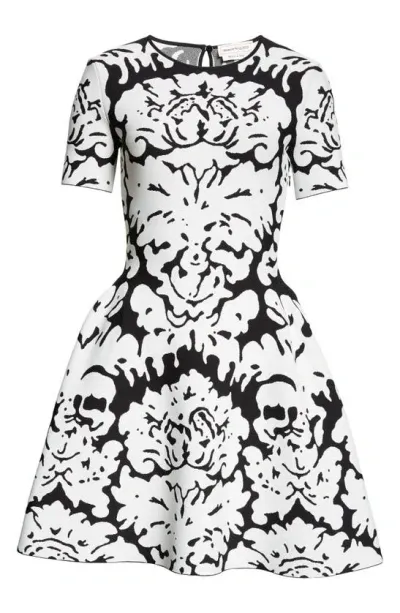 Alexander Mcqueen Jacquard-knit Mini Dress In Black White