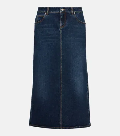 Alexander Mcqueen Denim Midi Skirt In Blue