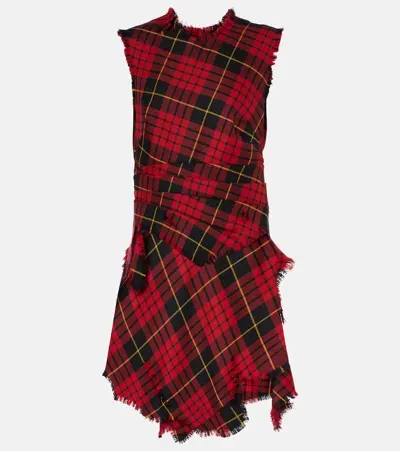 Alexander Mcqueen Wool Tartan Mini Dress In Red/black/yellow