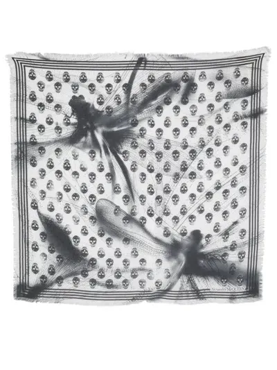 Alexander Mcqueen Dragonfly Biker Skull-print Scarf In Black