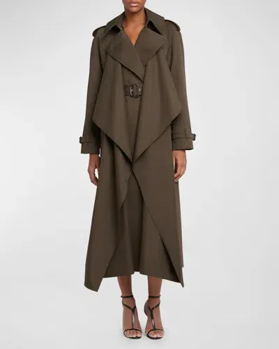 Alexander Mcqueen Draped Trench Coat With Belted Waist In Multicolor