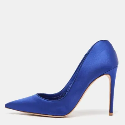 Pre-owned Alexander Mcqueen Electric Blue Satin Pointed Toe Pumps Size 38.5